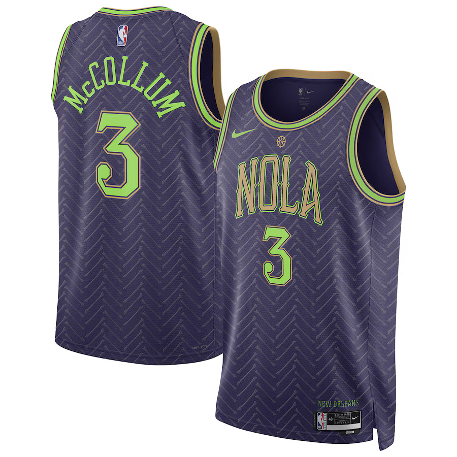Men New Orleans Pelicans #3 CJ McCollum Nike Purple City Edition 2024-25 Swingman Player NBA Jersey->youth nba jersey->Youth Jersey